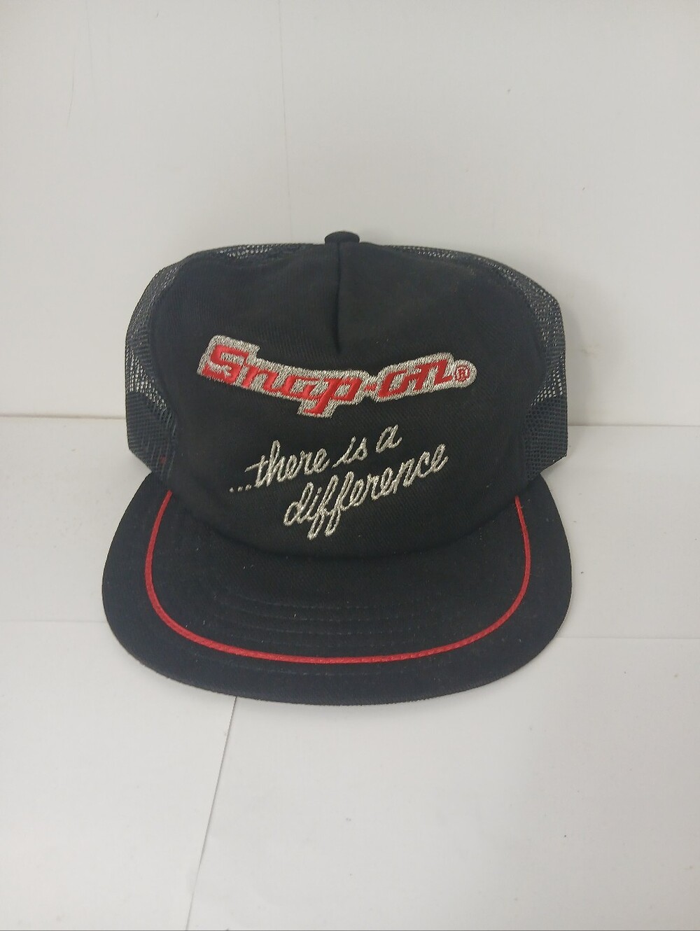 Snap-on Black Mesh Trucker Hat with Red Accents